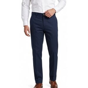 Haggar Classic Fit Premium No Iron Khaki Pants Stretch Waist - Navy Blue 34x30